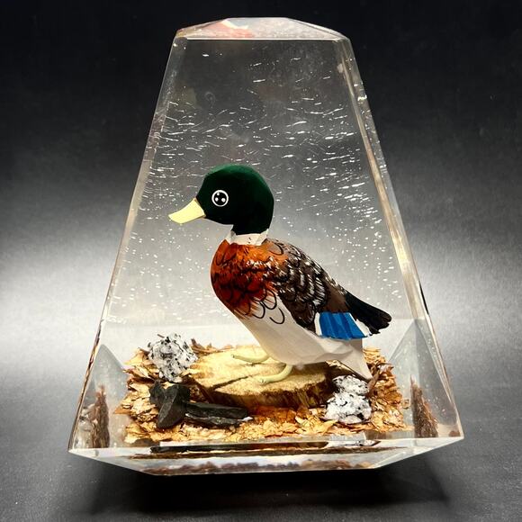 Lucite Paperweight Mallard Duck Hand Carved Duck Hunting - Picture 1 of 13